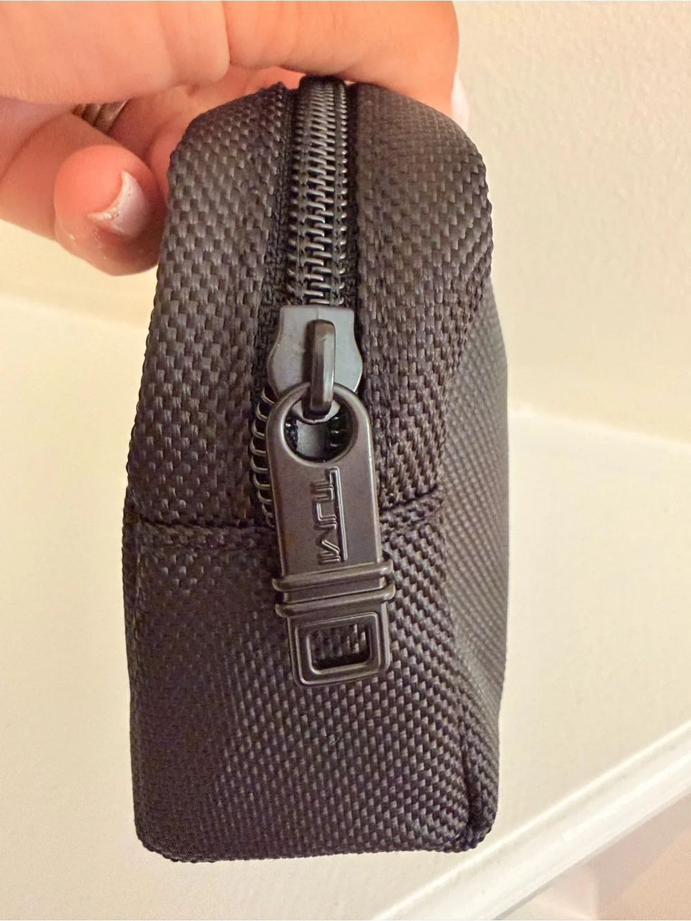 Tumi Black Textured Nylon Toiletry Kit with Red Logo